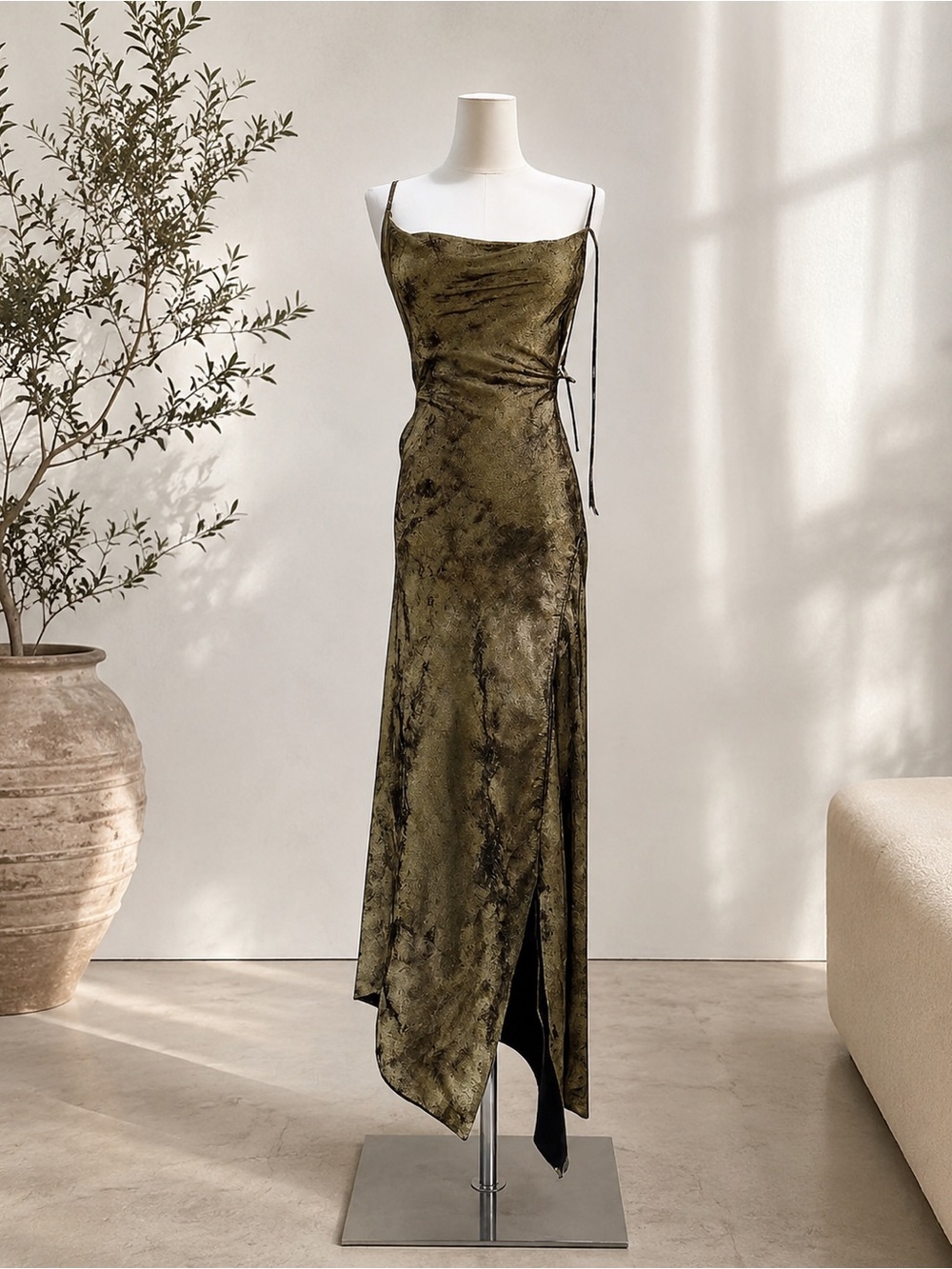Black/gold slip dress